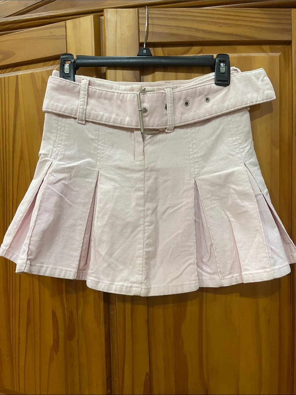RARE Y2K ~Belted Light Pink Pleated corduroy Mini Skirt